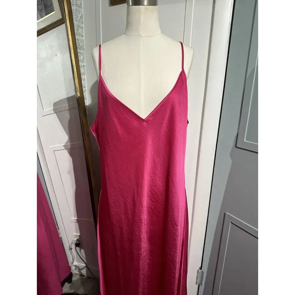 Aritzia Wilfred Hot Pink Slip Dress Straps Lightweight Satin Size 2XL - Picture 7 of 10